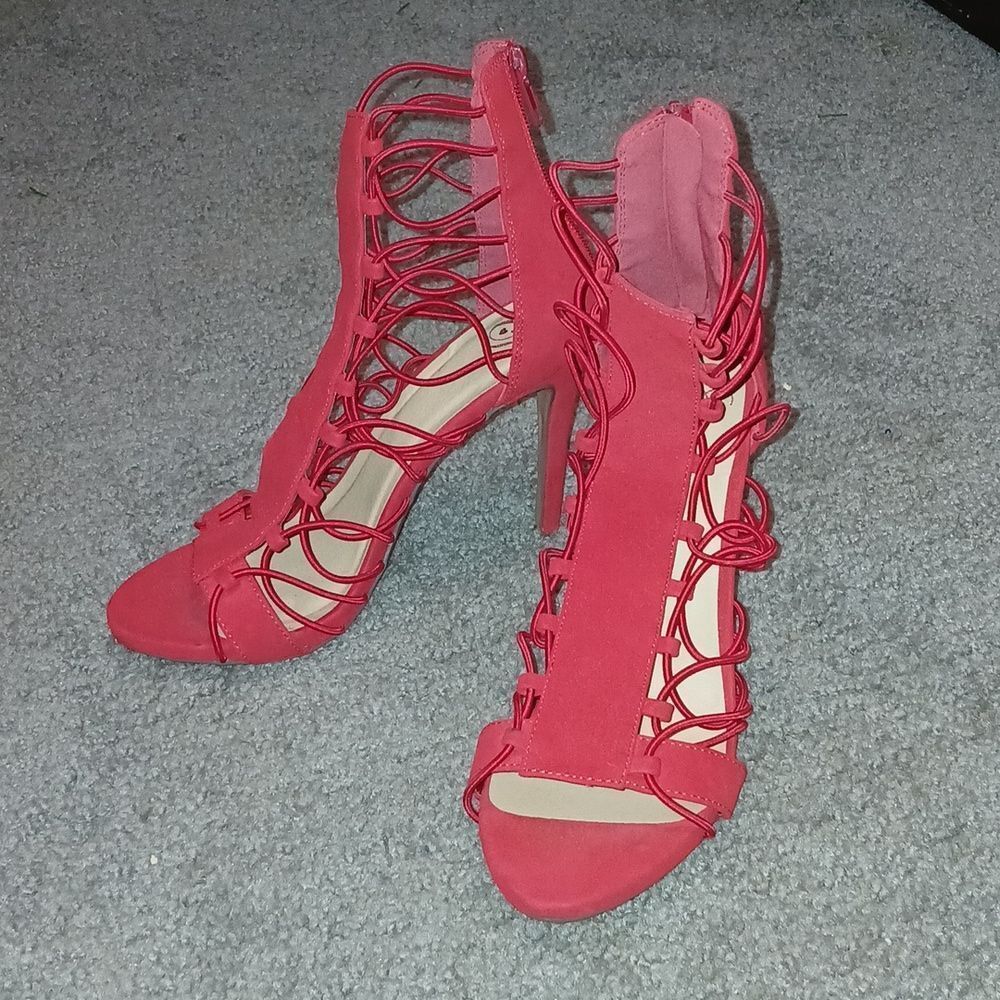Derek Heart red sexy cutout pole party heels  Sz 9